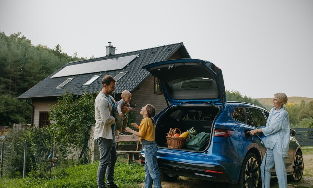 Family with electric car