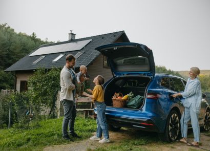 Family with electric car