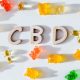 The letters CBD surrounded by CBD gummies