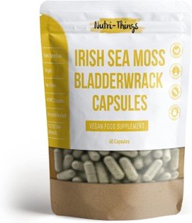 A packet of Nutri-Things Irish sea moss Bladderwrack capsules